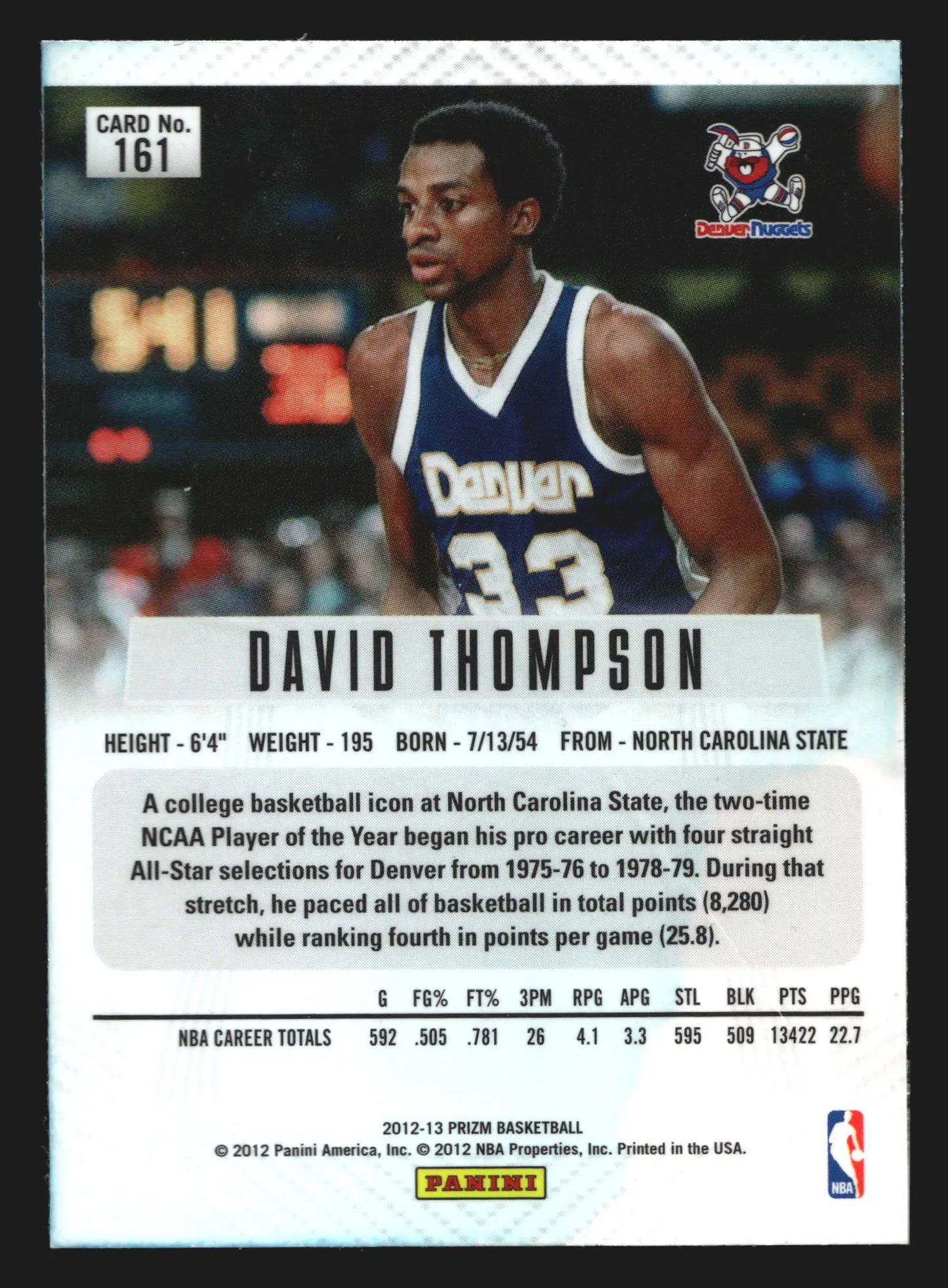 2012-13 Panini Prizm #161 David Thompson Denver Nuggets HOF