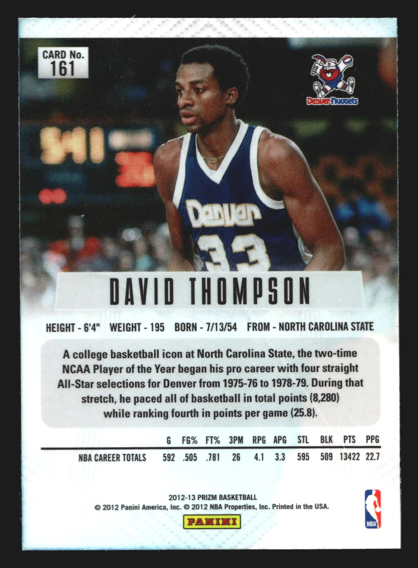 2012-13 Panini Prizm #161 David Thompson Denver Nuggets HOF