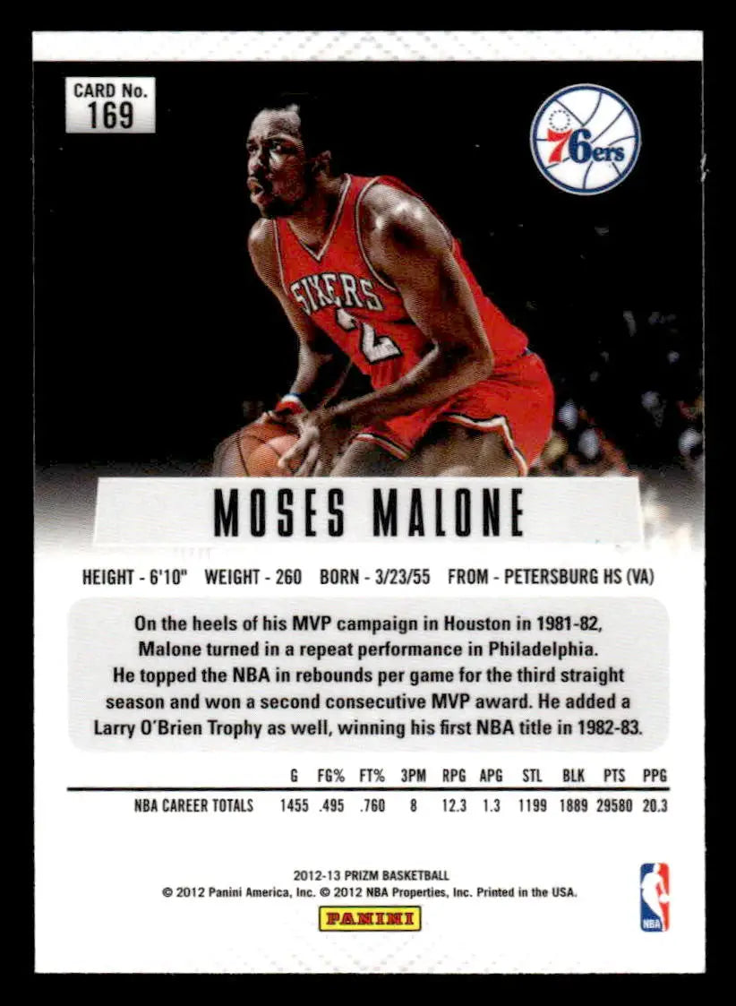 2012-13 Panini Prizm #169 Moses Malone Base Philadelphia 76ers - Basketball Card Single
