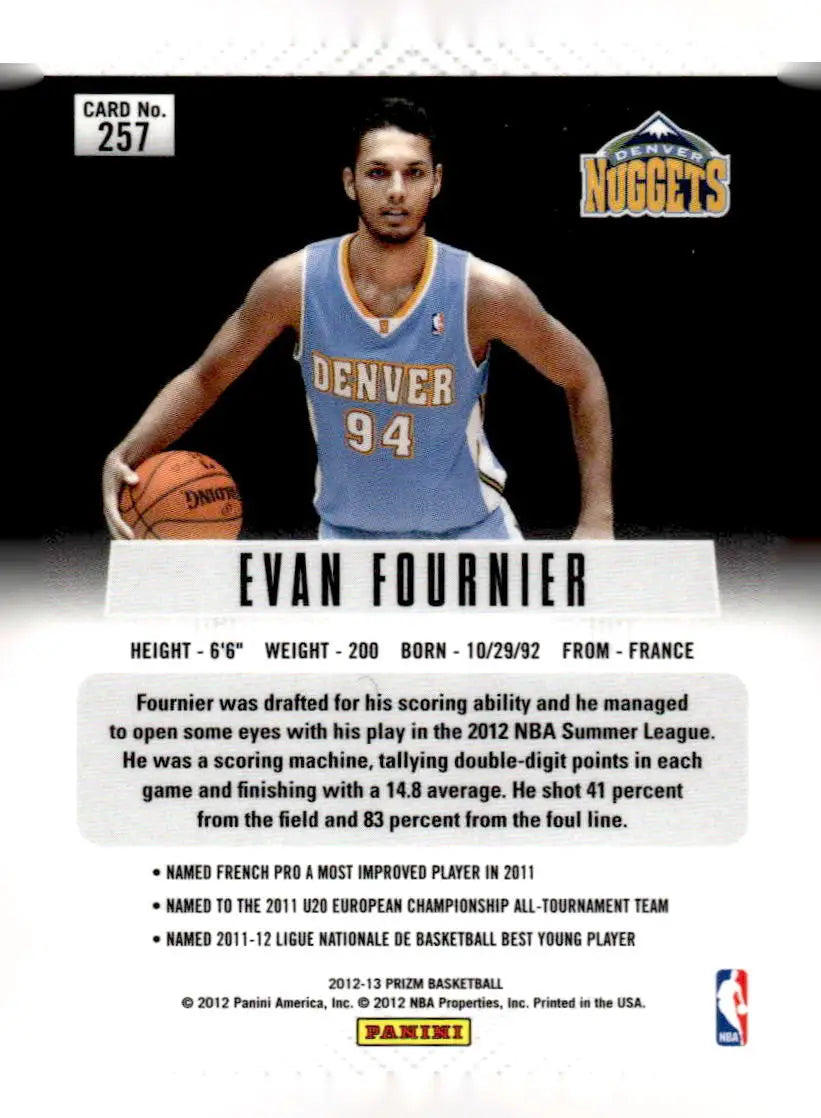 2012-13 Panini Prizm #257 Evan Fournier - Basketball Card Single