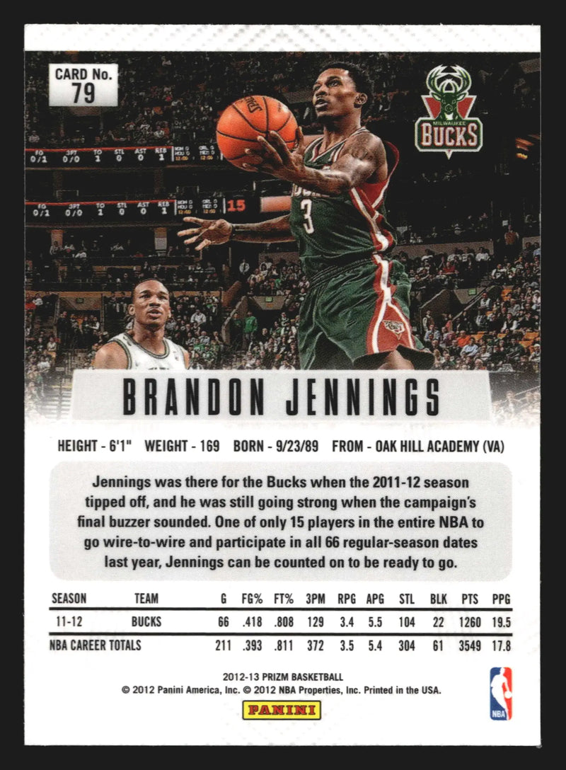 2012-13 Panini Prizm #79 Brandon Jennings Milwaukee Bucks - Basketball Card Single