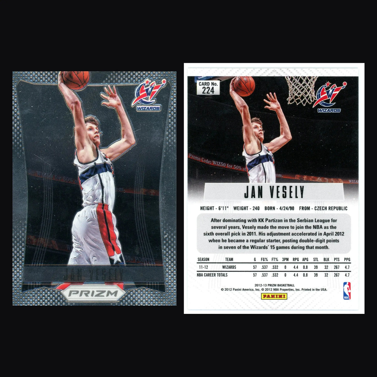 2012-13 Panini Prizm Jan Vesely #224 Wizards - Basketball Card Single