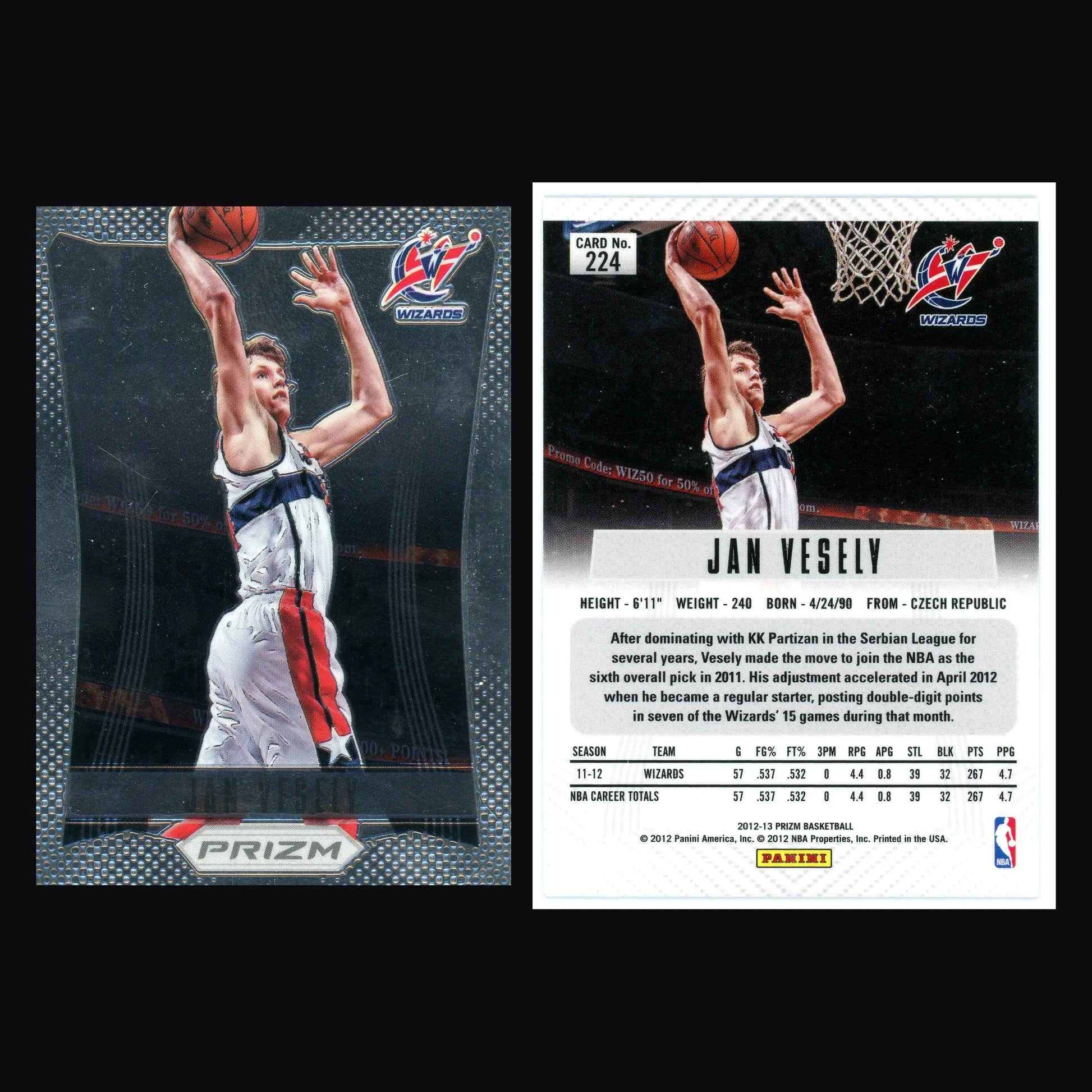2012-13 Panini Prizm Jan Vesely #224 Wizards - Basketball Card Single