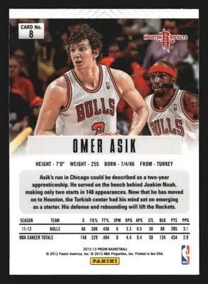 2012-13 Panini Prizm Omer Asik #8 Houston Rockets 1st Year Prizm - Basketball Card Single