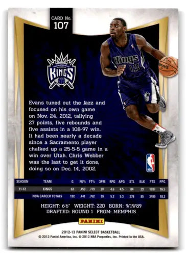 Basketball card back featuring Tyreke Evans from Panini Select 2012-13 with original gloss