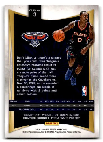 Basketball card featuring Jeff Teague from Panini Select 2012-13 with original gloss