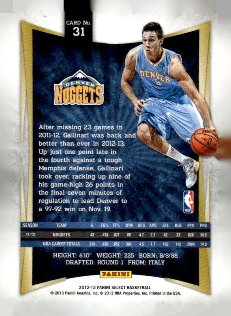 2012-13 Panini Select #31 Danilo Gallinari - Basketball Card Single