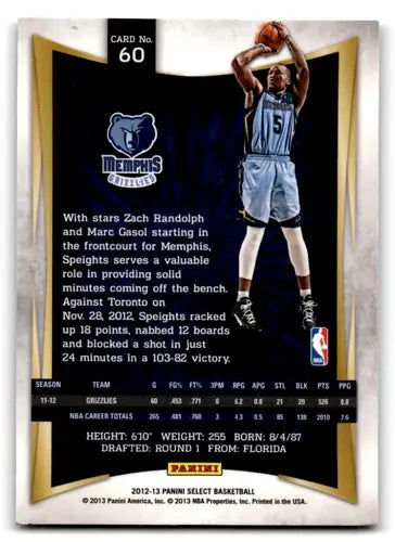 2012-13 Panini Select #60 Marreese Speights EX/NM Grizzlies ID:67456 - Basketball Card Single