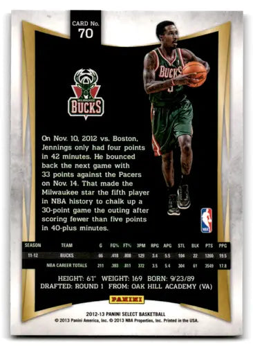 Basketball card of Brandon Jennings from Panini Select 2012-13 with original gloss