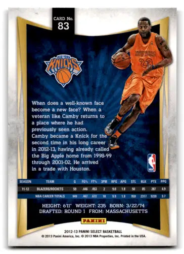 Basketball card featuring Marcus Camby from Panini Select 2012–13 with original gloss