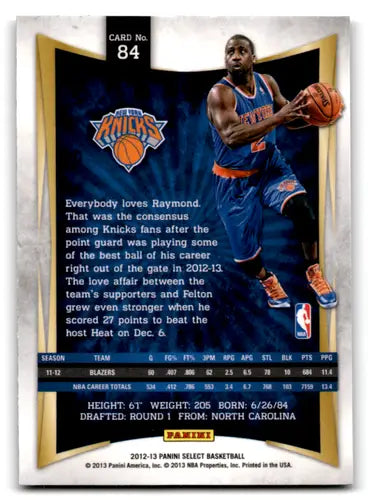 2012-13 Panini Select #84 Raymond Felton EX/NM Knicks ID:67486 - Basketball Card Single