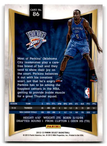 Basketball card back featuring original gloss from Panini Select Kendrick Perkins Thunder