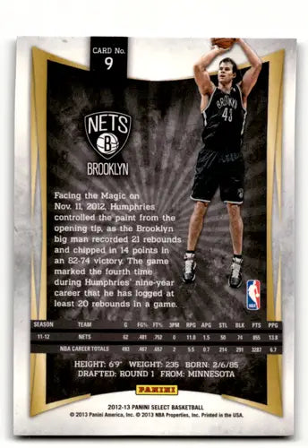2012-13 Panini Select #9 Kris Humphries NM Near Mint Nets ID:58700 - Basketball Card Single