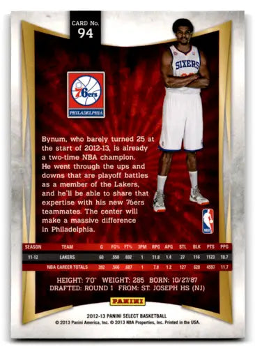 Original gloss basketball card featuring Andrew Bynum from Panini Select 2012-13