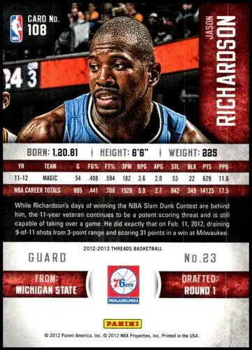 Jason Richardson basketball card from Panini Threads 2012-13 with original gloss