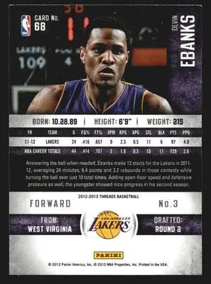 2012-13 Panini Threads #68 Devin Ebanks Los Angeles Lakers