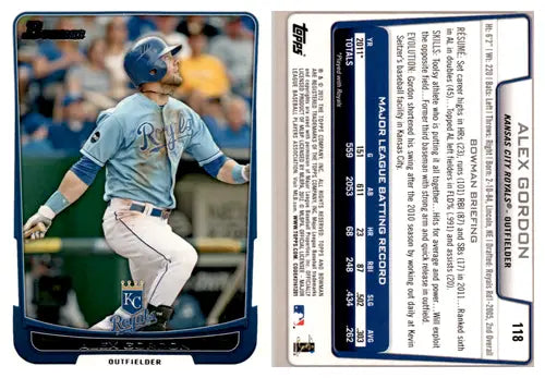 Alex Gordon baseball card with original gloss 2012 Bowman NM-MT Royals ID 45372