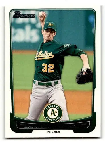 Baseball card of Brandon McCarthy Oakland Athletics pitcher from 2012 Bowman series
