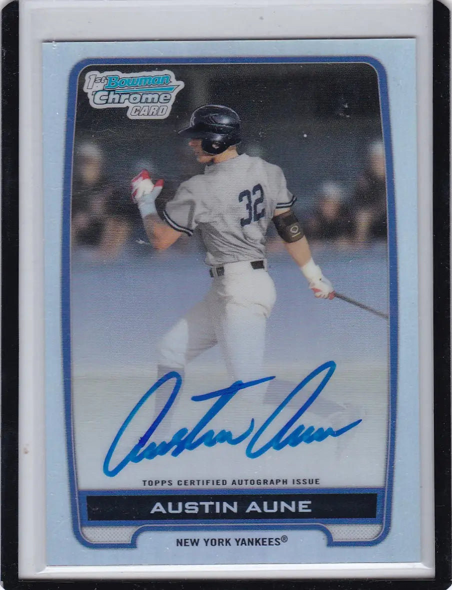 Signed Austin Aune baseball card from 2012 Bowman Chrome Draft Pick Auto Refractor
