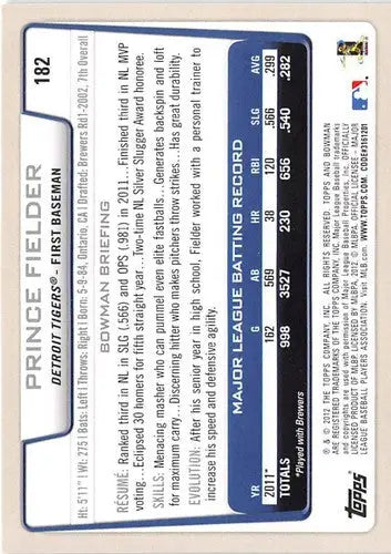 2012 Bowman Gold #182 Prince Fielder NM-MT Tigers ID:70910 - Baseball Card Single