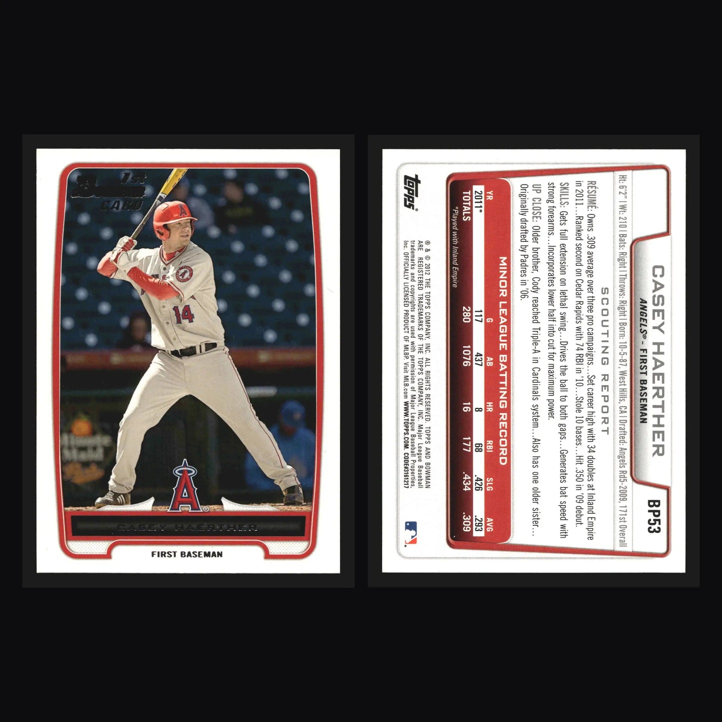 2012 Bowman Prospects Casey Haerther #BP53 1st Bowman Angels - Baseball Card Single