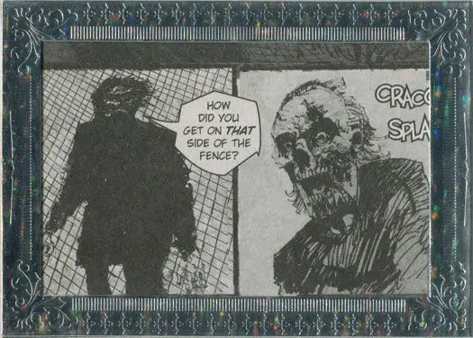 Shadowy figures on a comic panel card asking a question, from 2012 Deadworld DCP-57