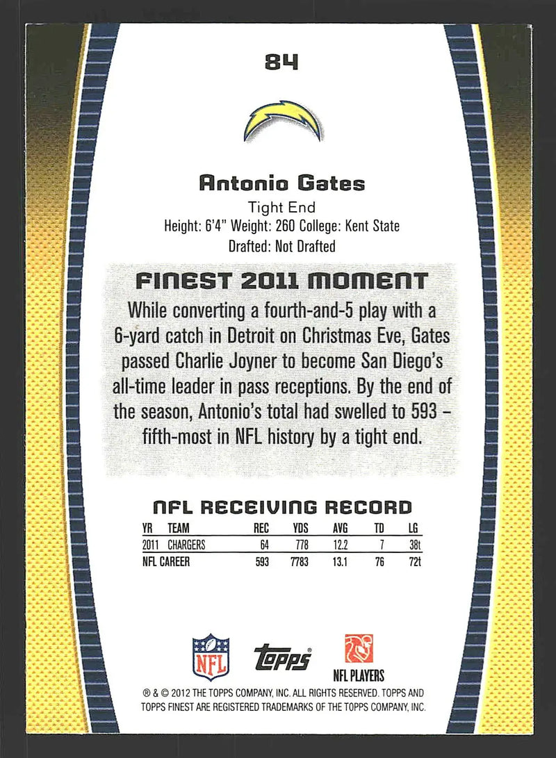 2012 Finest #84 Antonio Gates - Football Card Single
