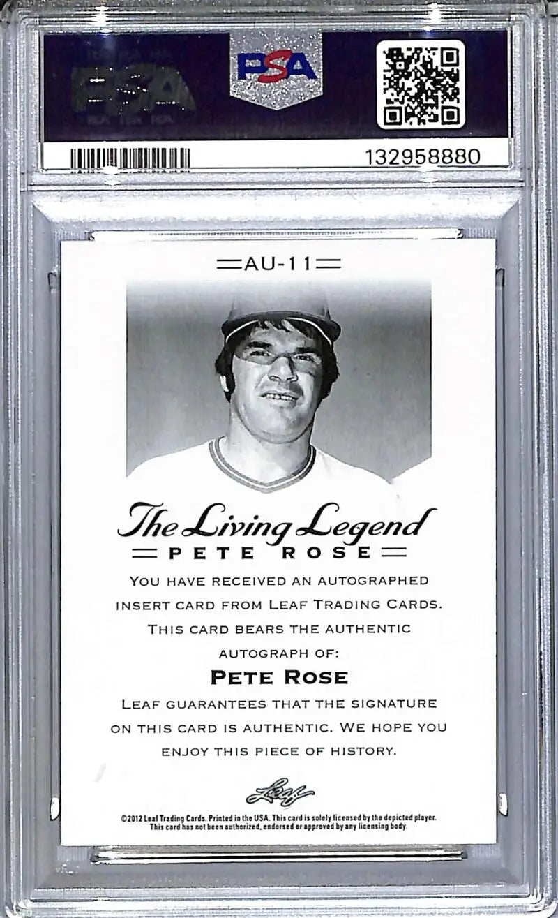 2012 Leaf The Living Legend #AU-11 Pete Rose PSA 8 NM-MT Auto - Baseball Card Single