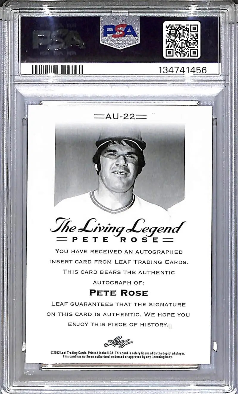 2012 Leaf The Living Legend #AU-22 Pete Rose PSA 10 GEM MINT Auto - Baseball Card Single