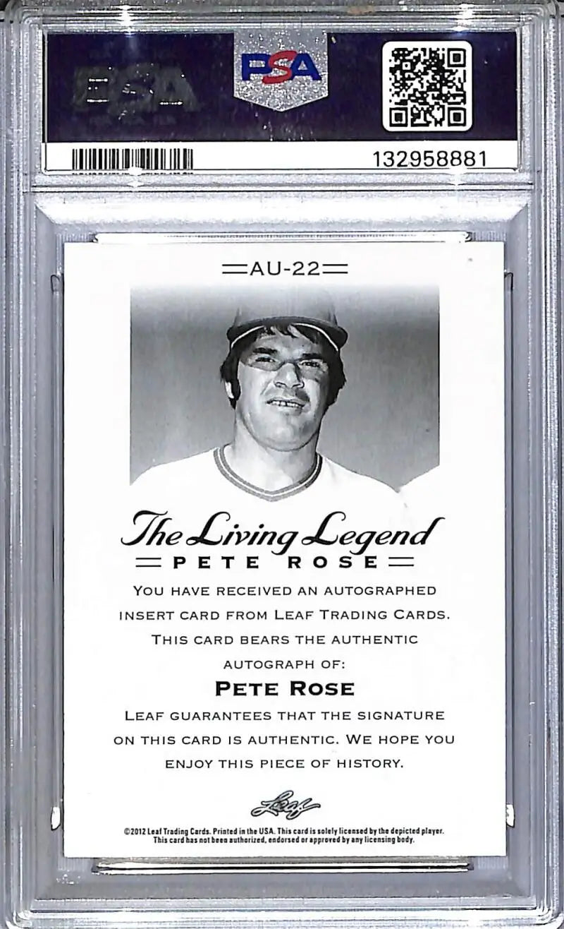 2012 Leaf The Living Legend #AU-22 Pete Rose PSA 9 MINT Auto - Baseball Card Single