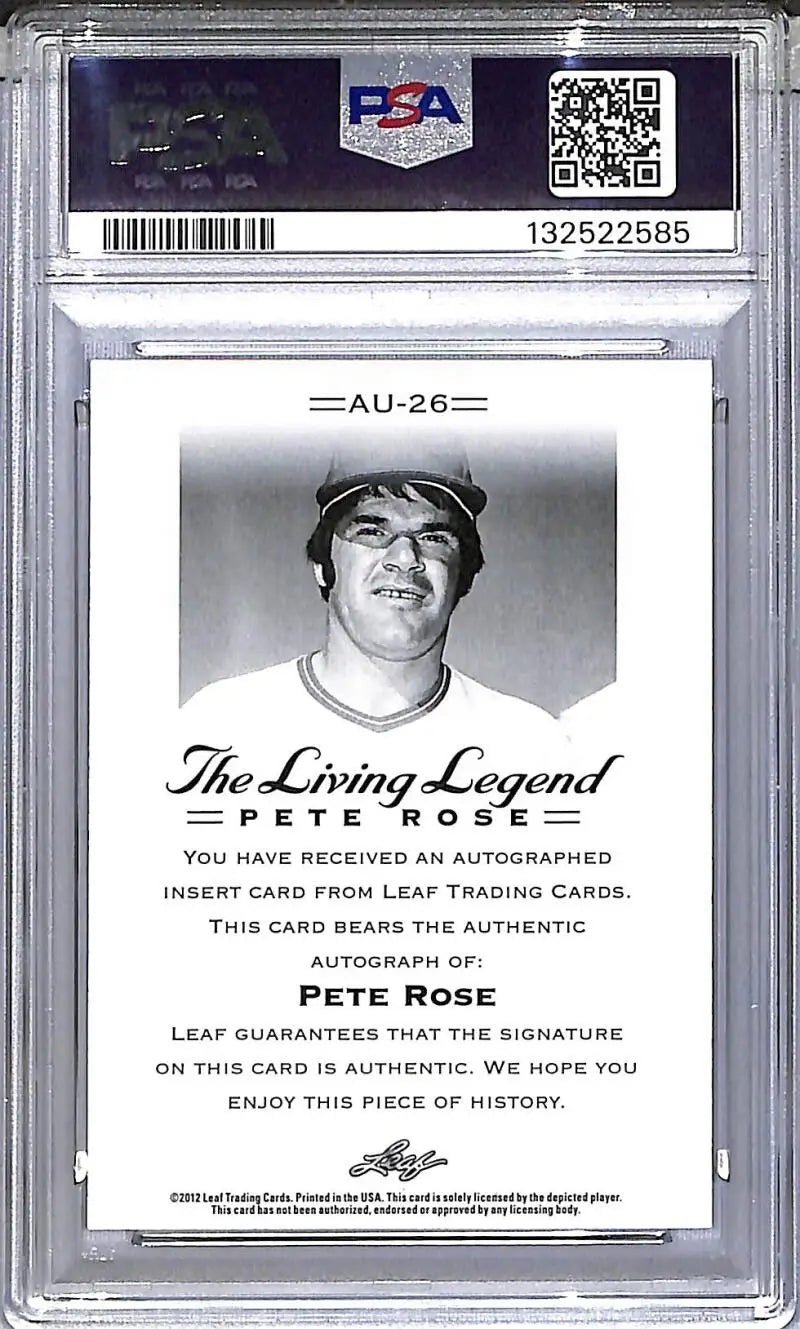 2012 Leaf The Living Legend #AU-26 Pete Rose PSA 9 MINT Auto - Baseball Card Single