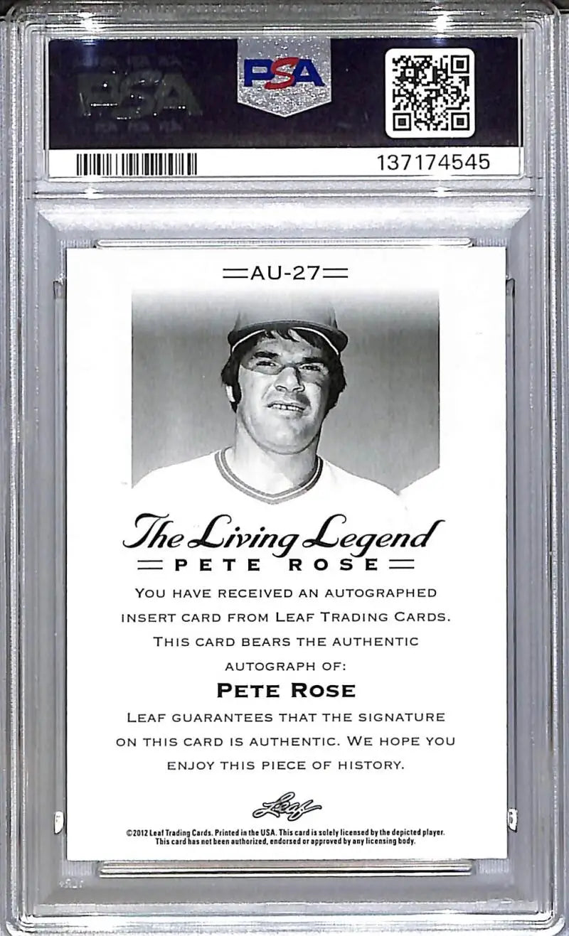 2012 Leaf The Living Legend #AU-27 Pete Rose PSA 9 MINT Auto - Baseball Card Single
