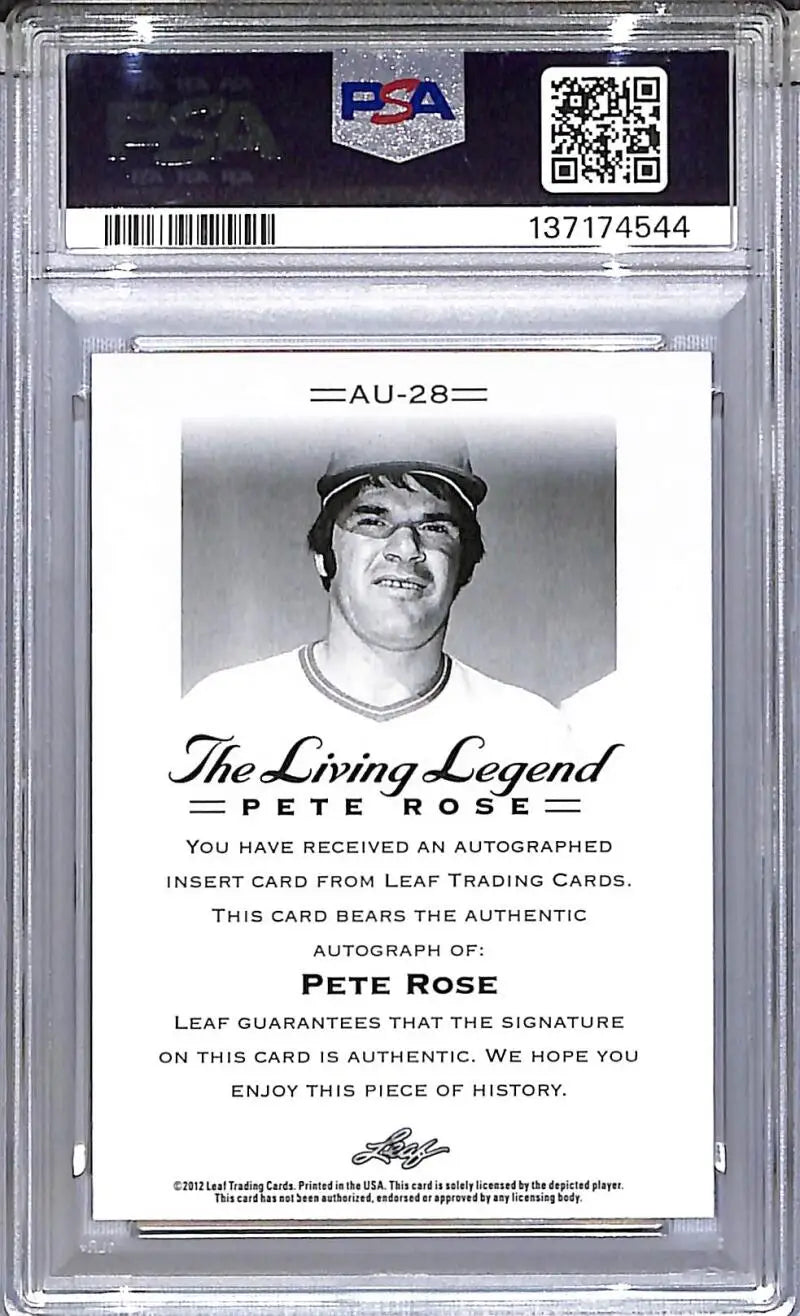 2012 Leaf The Living Legend #AU-28 Pete Rose PSA 9 MINT Auto - Baseball Card Single