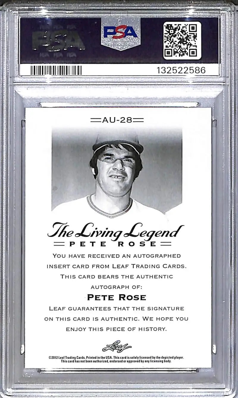 2012 Leaf The Living Legend #AU-28 Pete Rose PSA 9 MINT Auto - Baseball Card Single
