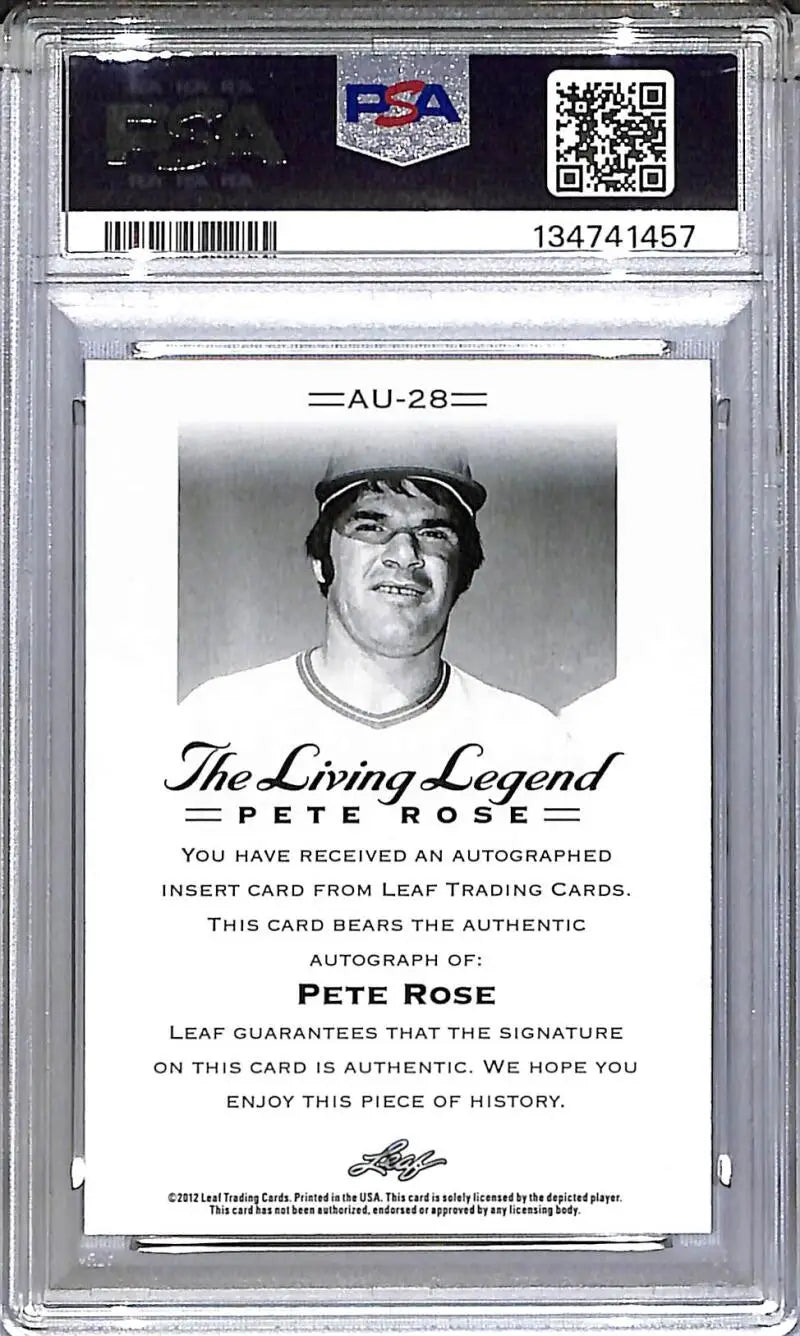 2012 Leaf The Living Legend #AU-28 Pete Rose PSA 9 MINT Auto - Baseball Card Single