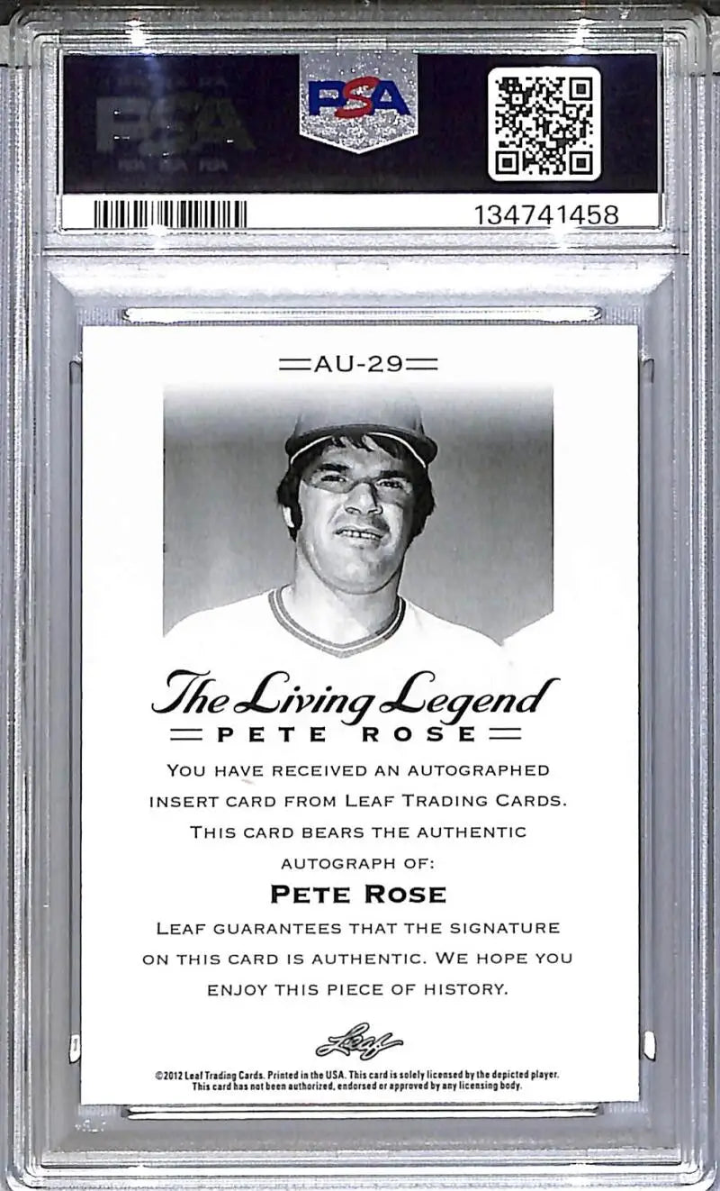 2012 Leaf The Living Legend #AU-29 Pete Rose PSA 9 MINT Auto - Baseball Card Single