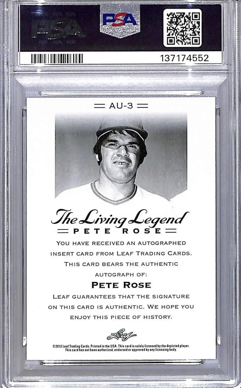 2012 Leaf The Living Legend #AU-3 Pete Rose PSA 9 MINT Auto - Baseball Card Single