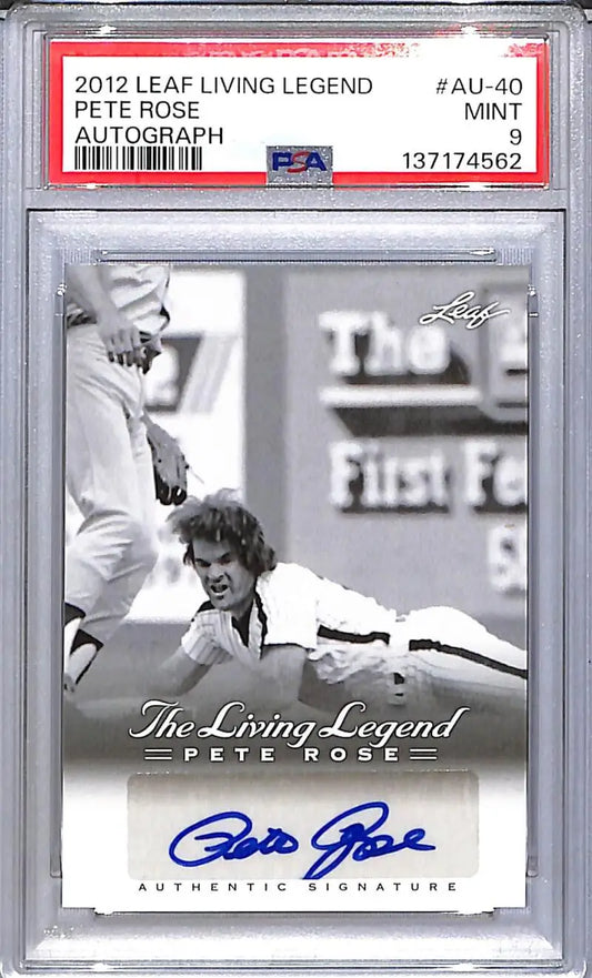 2012 Leaf The Living Legend #AU-40 Pete Rose PSA 9 MINT Auto - Baseball Card Single