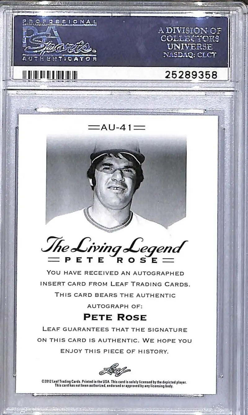 2012 Leaf The Living Legend #AU-41 Pete Rose PSA 10 GEM MINT Auto - Baseball Card Single