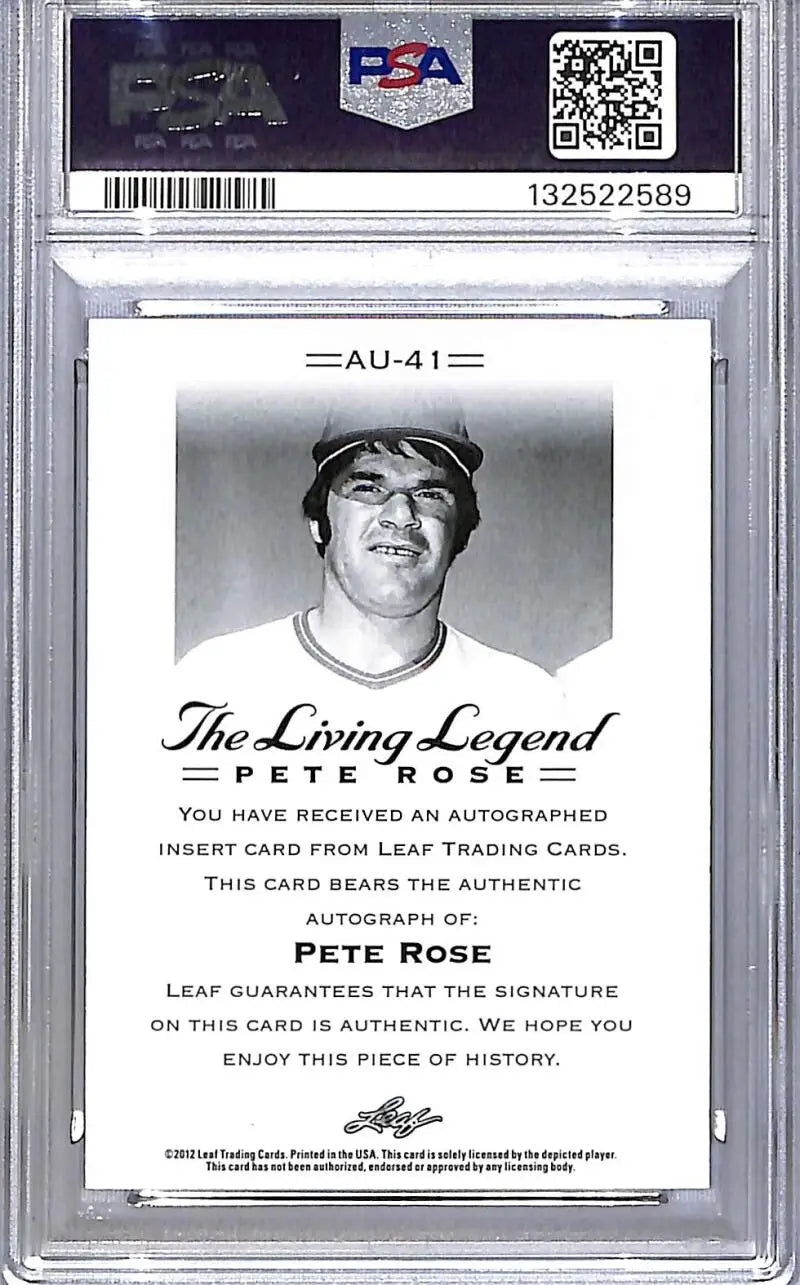2012 Leaf The Living Legend #AU-41 Pete Rose PSA 9 MINT Auto - Baseball Card Single