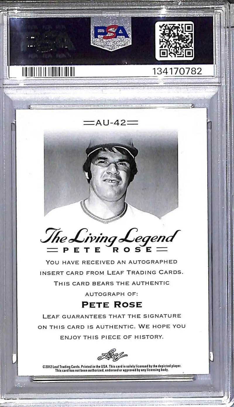 2012 Leaf The Living Legend #AU-42 Pete Rose PSA 10 GEM MINT Auto - Baseball Card Single