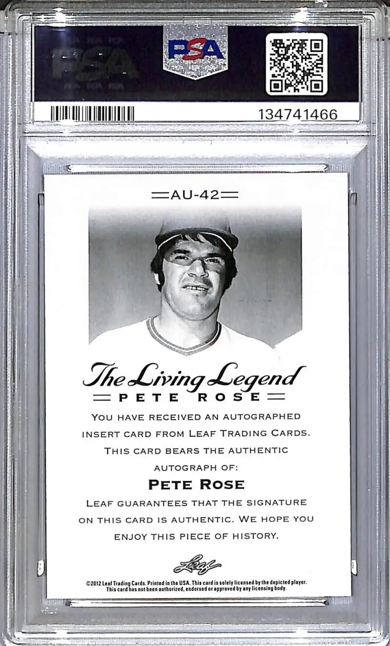 2012 Leaf The Living Legend #AU-42 Pete Rose PSA 9 MINT Auto - Baseball Card Single