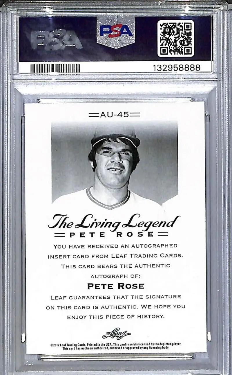 2012 Leaf The Living Legend #AU-45 Pete Rose PSA 10 GEM MINT Auto - Baseball Card Single