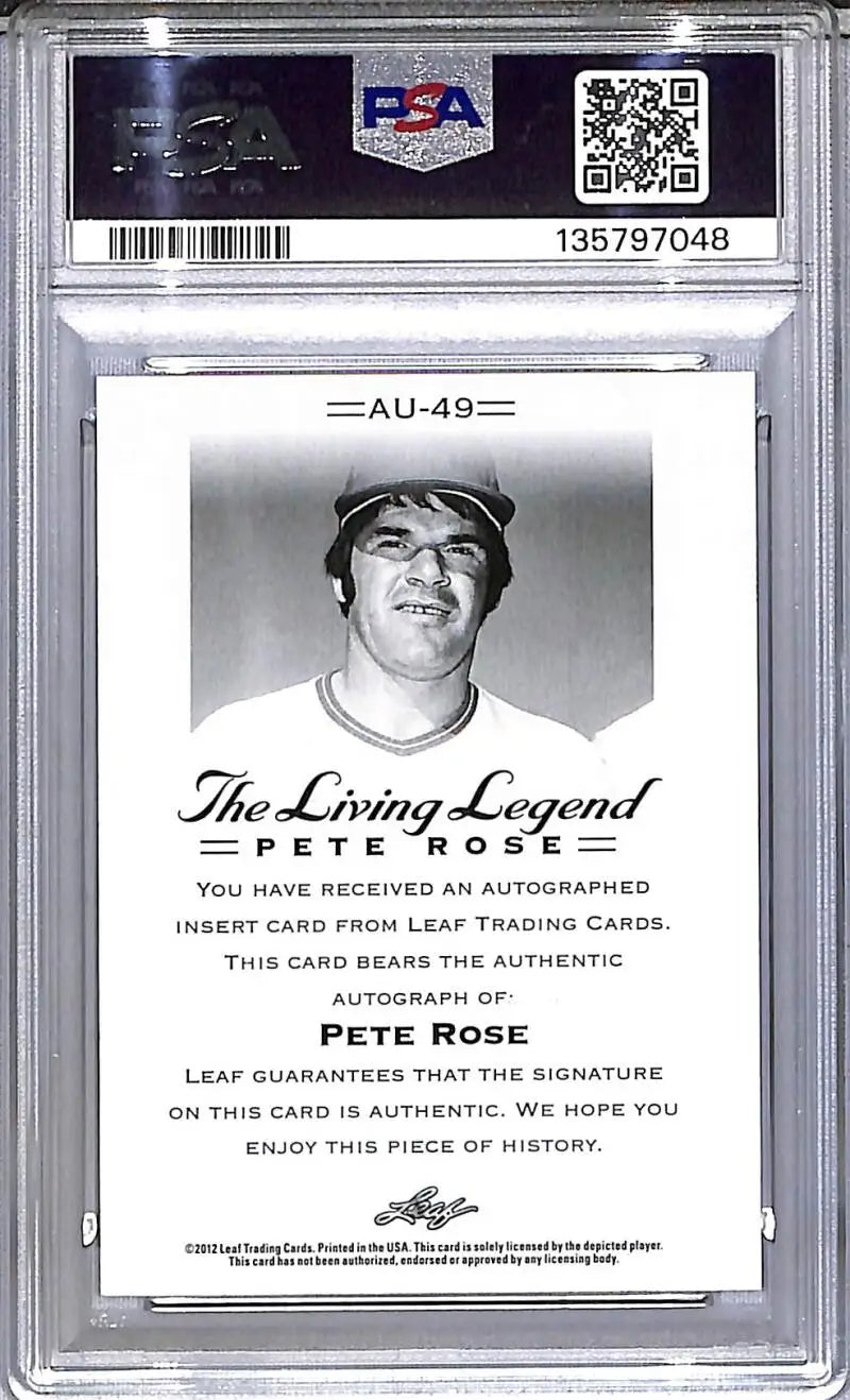 2012 Leaf The Living Legend #AU-49 Pete Rose PSA 9 MINT Auto - Baseball Card Single