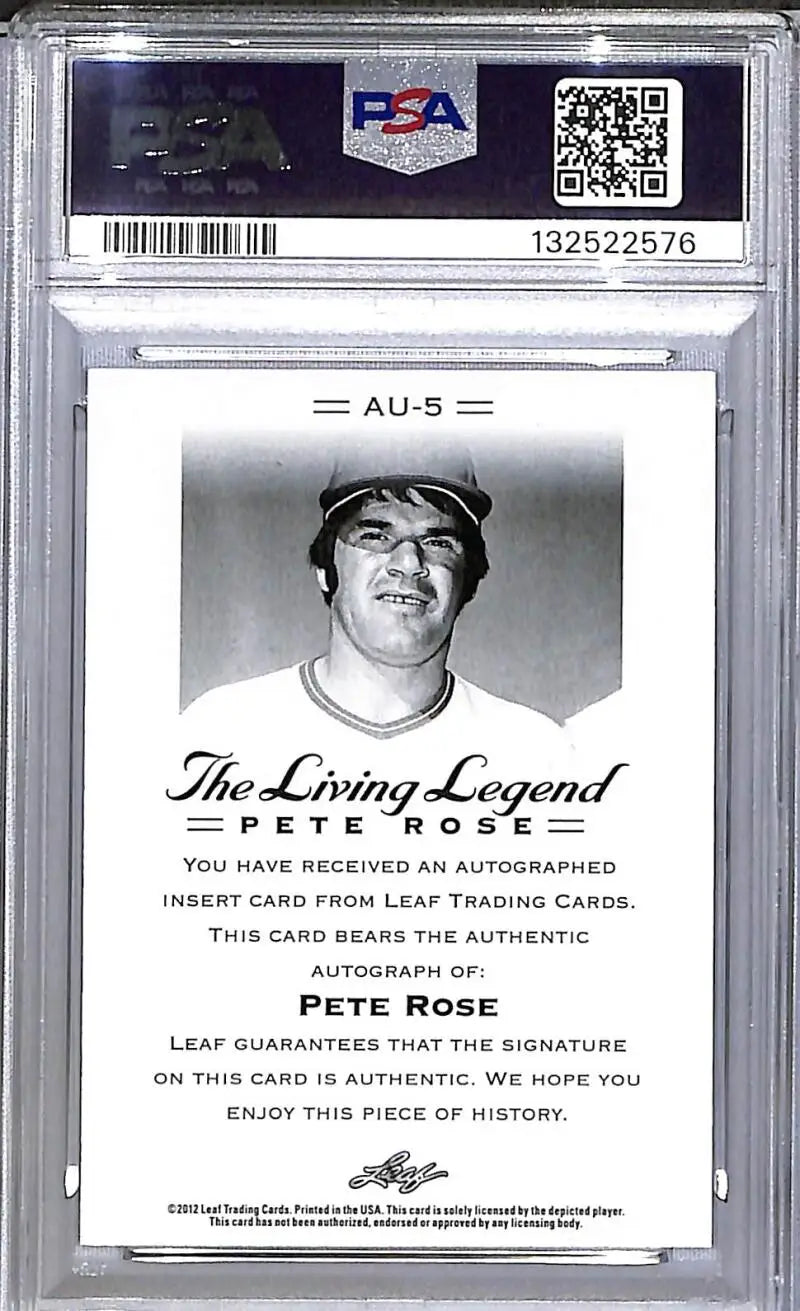 2012 Leaf The Living Legend #AU-5 Pete Rose PSA 10 GEM MINT Auto - Baseball Card Single