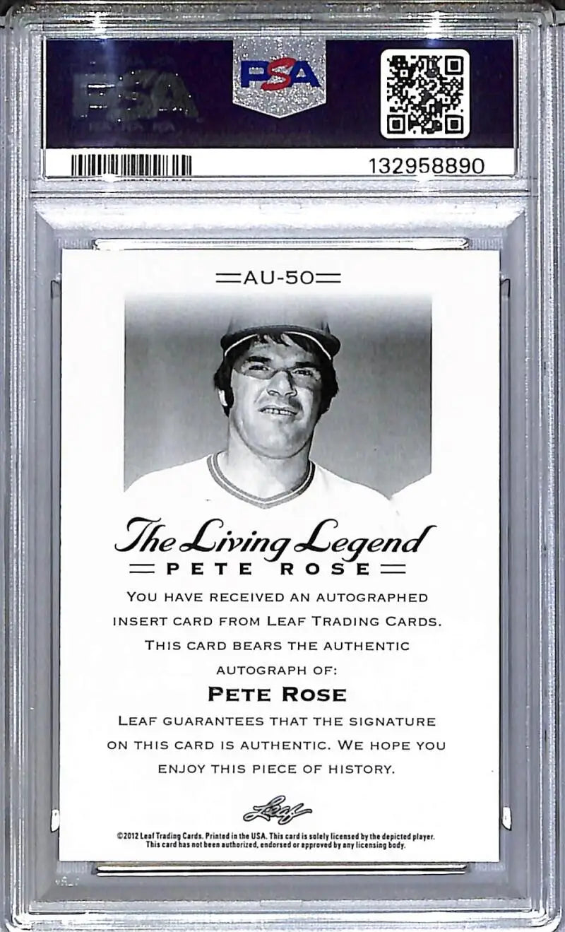 2012 Leaf The Living Legend #AU-50 Pete Rose PSA 9 MINT Auto - Baseball Card Single