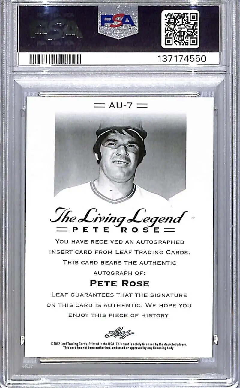 2012 Leaf The Living Legend #AU-7 Pete Rose PSA 9 MINT Auto - Baseball Card Single
