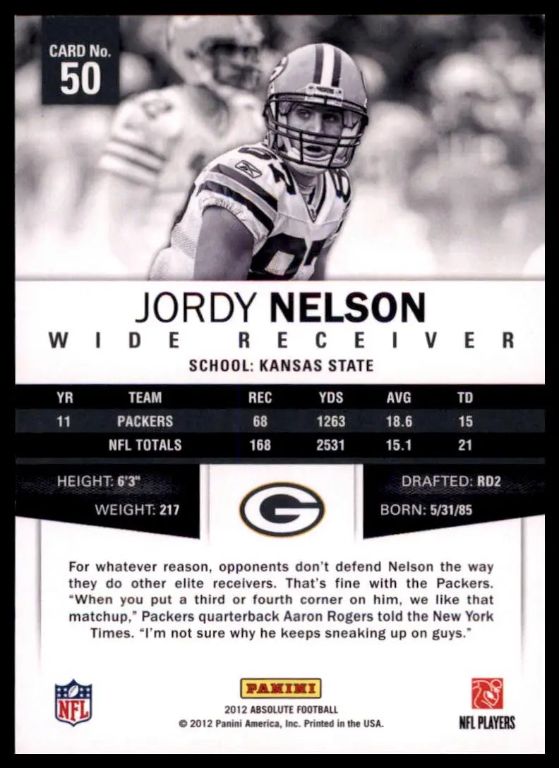 2012 Panini Absolute Jordy Nelson 50 Green Bay Packers NM - Football Card Single