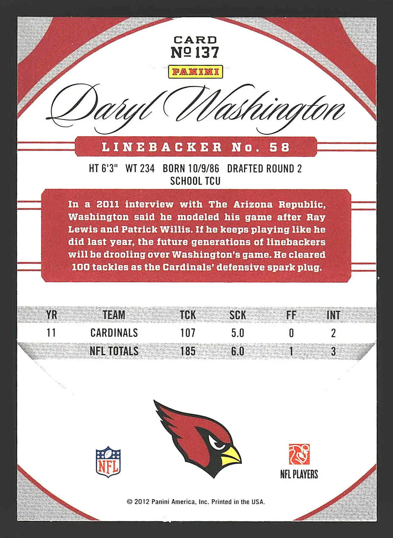 2012 Panini Certified #137 Daryl Washington - Football Card Single