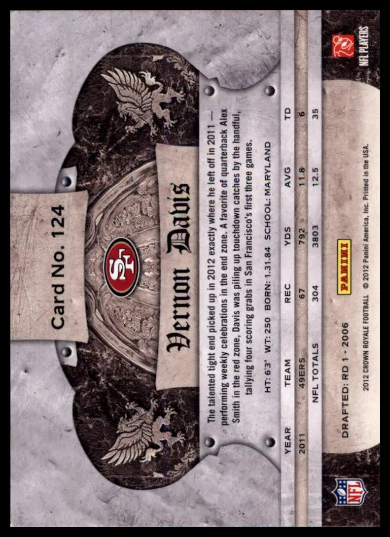 2012 Panini Crown Royale Vernon Davis 124 San Francisco 49ers NM - Football Card Single
